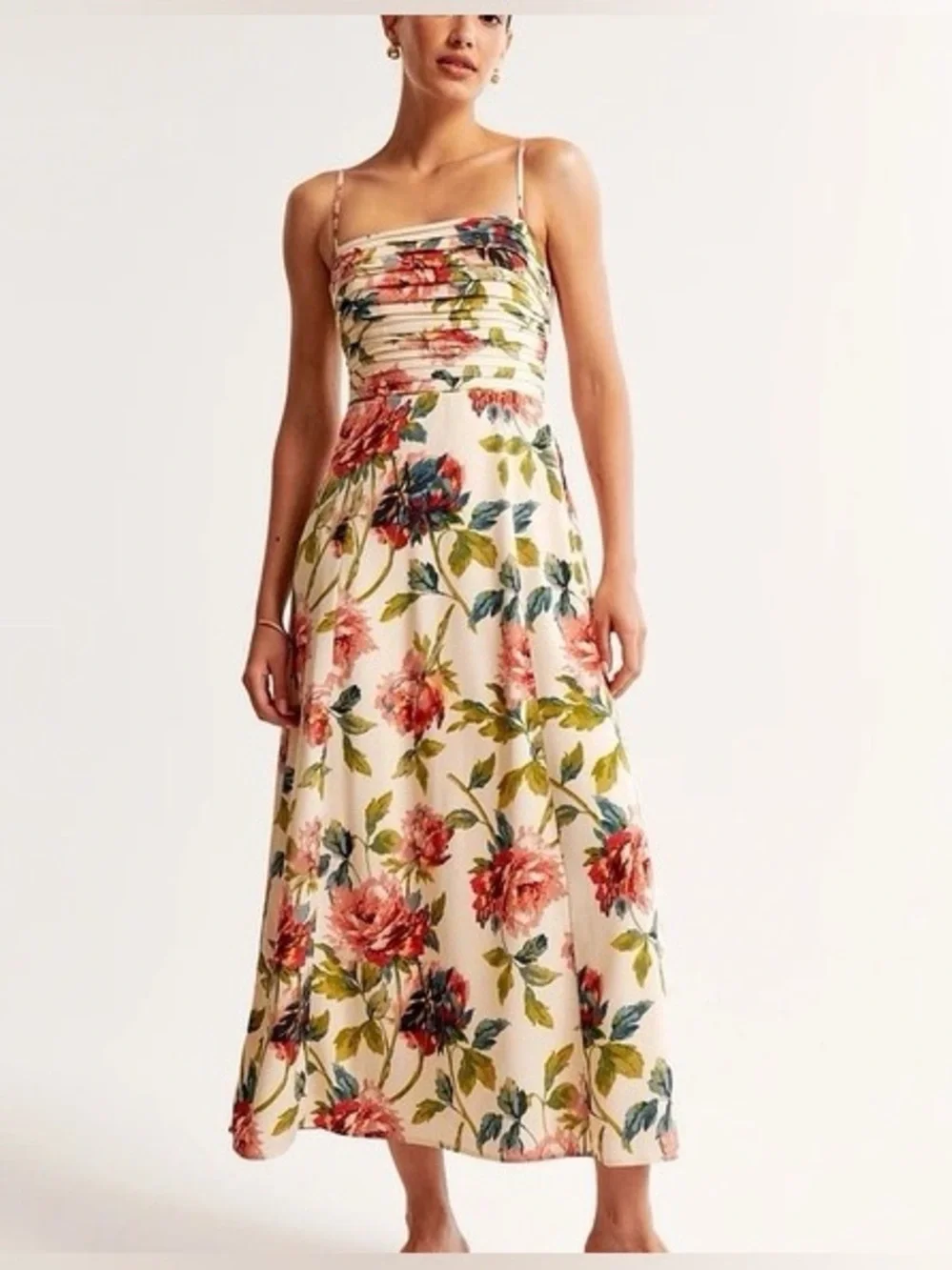 NWOT Abercrombie Emerson Crepe Floral Thin Strap Midi Dress